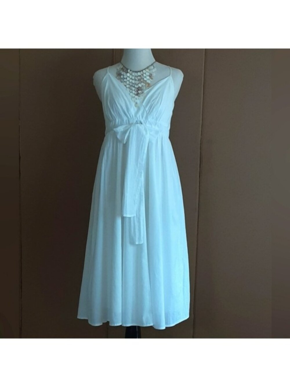 METRO 7 Pure White 100% Cotton Goddess Empire Spaghetti Strap Slip Dress Sz 10